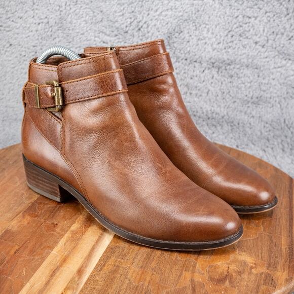 Karl Lagerfeld Paris Coffee Brown Leather Ankle Boots Booties Womens Size 6 - Picture 1 of 8